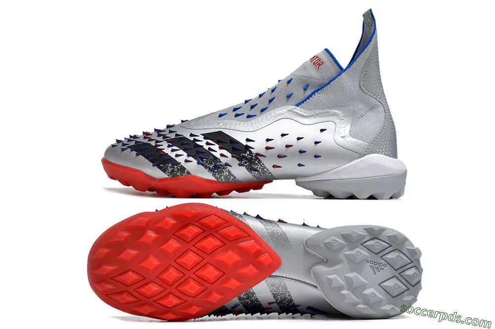 Adidas Predator Freak+ TF High-Tops Football Shoes - Silver/Blue/Red 0