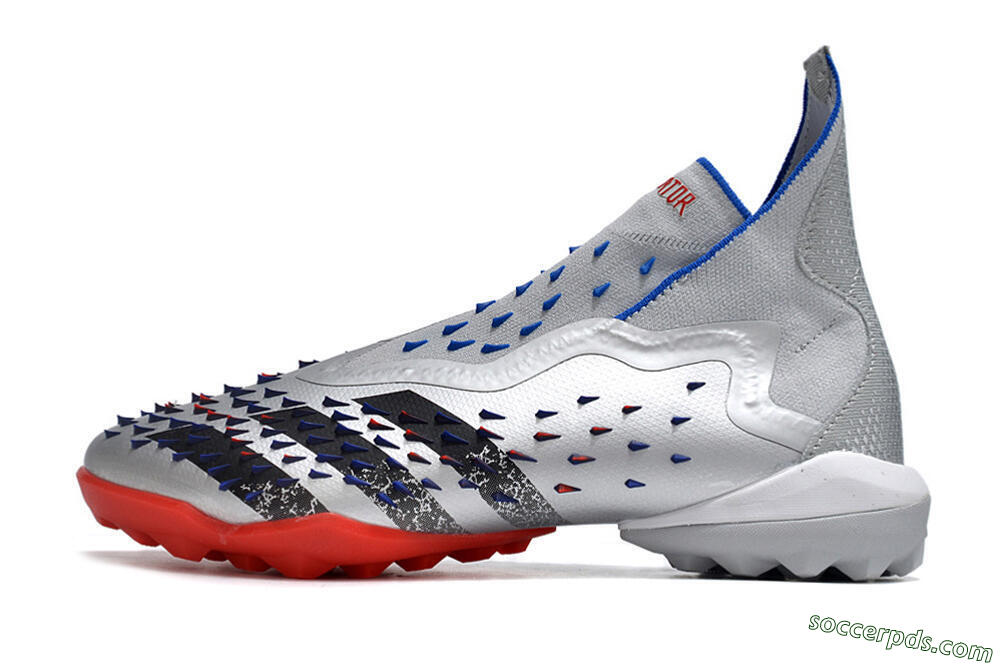Adidas Predator Freak+ TF High-Tops Football Shoes - Silver/Blue/Red 2