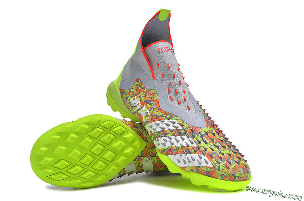 Adidas Predator Freak+ TF High-Tops Football Shoes - Grey/Red/Yellow 3