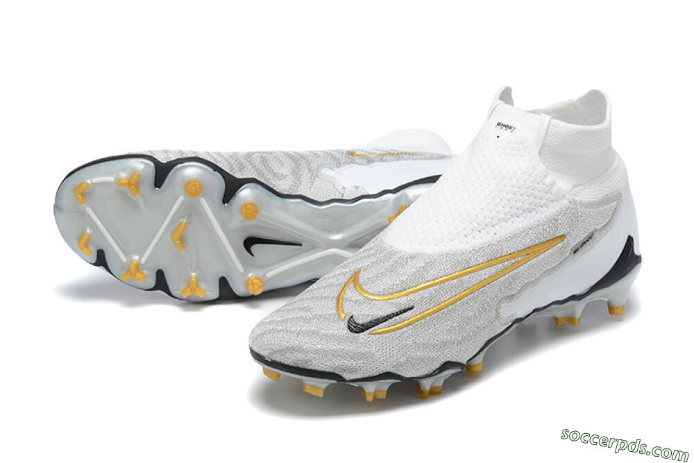 Nike Phantom GX Elite DF FG High-Tops Football Boots - White/Gold/Black 3