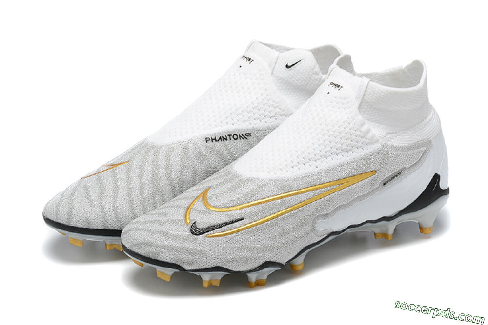 Nike Phantom GX Elite DF FG High-Tops Football Boots - White/Gold/Black 9