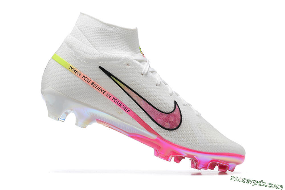 Nike Air Zoom Mercurial Superfly 9 Elite FG High-Tops Football Boots - White/Pink/Black/Yellow 6