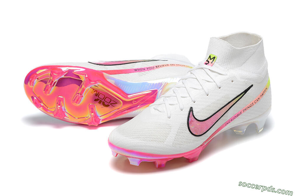 Nike Air Zoom Mercurial Superfly 9 Elite FG High-Tops Football Boots - White/Pink/Black/Yellow 3