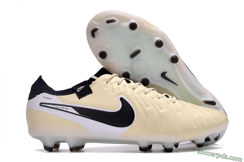 Nike Tiempo Legend 10 Elite FG Low-Tops Football Boots - Beige/Black/White 1