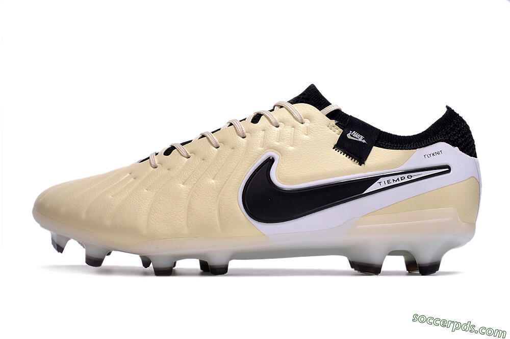 Nike Tiempo Legend 10 Elite FG Low-Tops Football Boots - Beige/Black/White 2