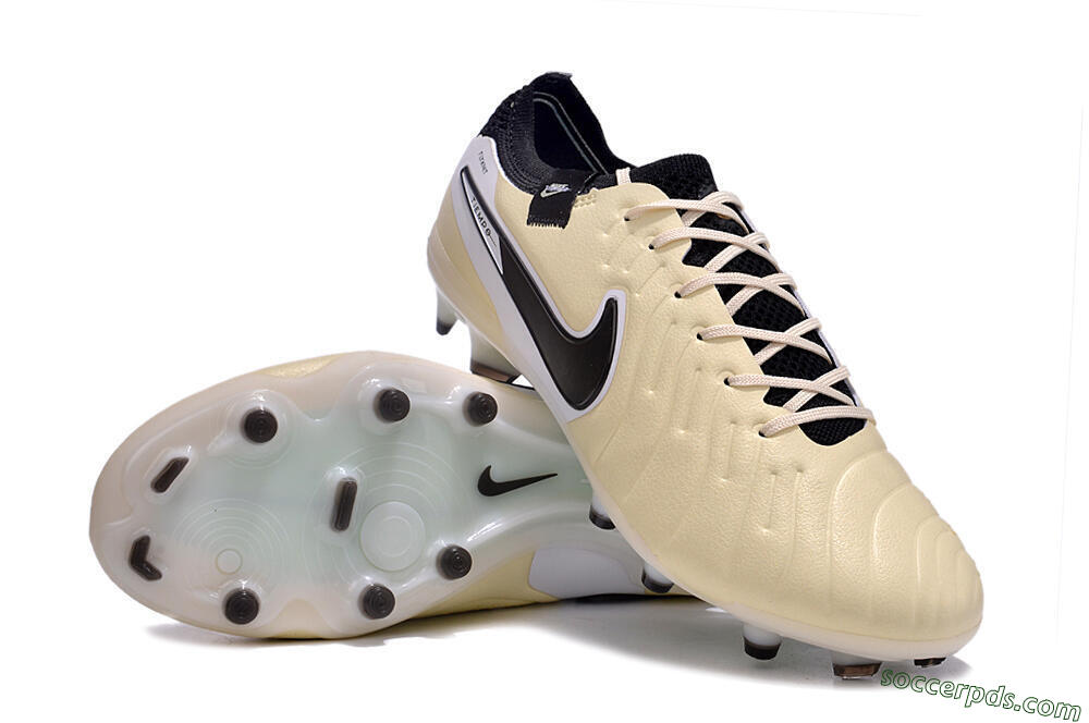 Nike Tiempo Legend 10 Elite FG Low-Tops Football Boots - Beige/Black/White 3