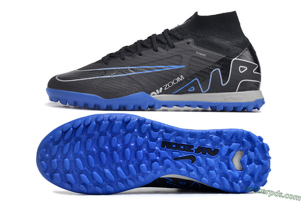 Nike Air Zoom Mercurial Superfly 9 Elite TF High-Tops Football Shoes - Black/White/Blue 0