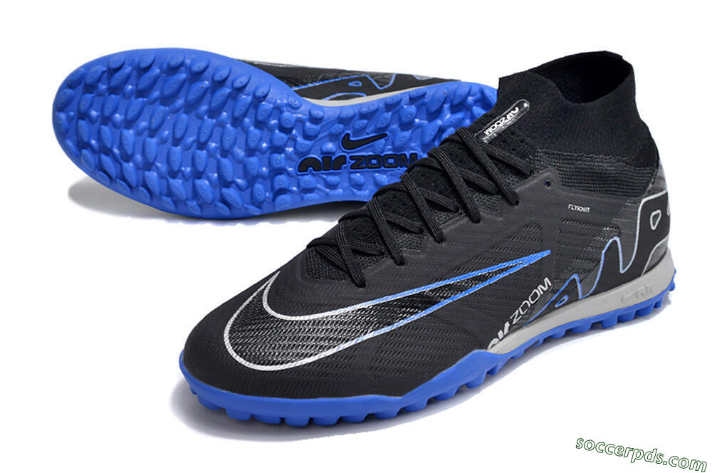 Nike Air Zoom Mercurial Superfly 9 Elite TF High-Tops Football Shoes - Black/White/Blue 3
