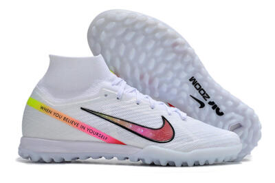 Nike Air Zoom Mercurial Superfly 9 Elite TF High-Tops Football Shoes - White/Black/Pink