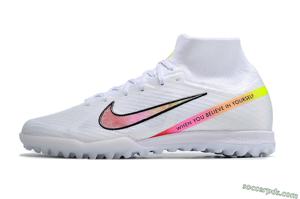 Nike Air Zoom Mercurial Superfly 9 Elite TF High-Tops Football Shoes - White/Black/Pink 2
