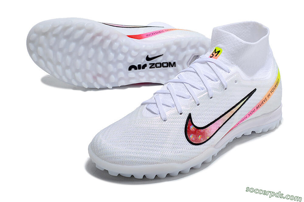 Nike Air Zoom Mercurial Superfly 9 Elite TF High-Tops Football Shoes - White/Black/Pink 3