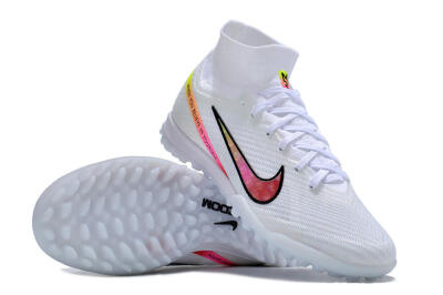 Nike Air Zoom Mercurial Superfly 9 Elite TF High-Tops Football Shoes - White/Black/Pink