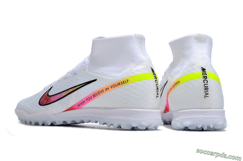 Nike Air Zoom Mercurial Superfly 9 Elite TF High-Tops Football Shoes - White/Black/Pink 4