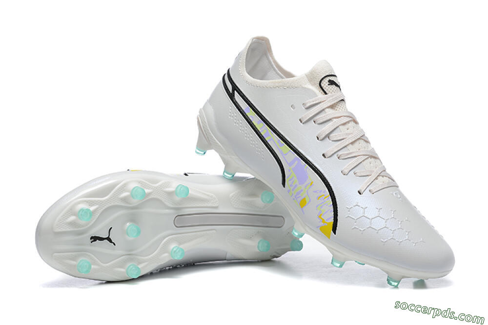 Puma King Ultimate Icon FG Low-Tops Football Boots - White/Black/Green 4