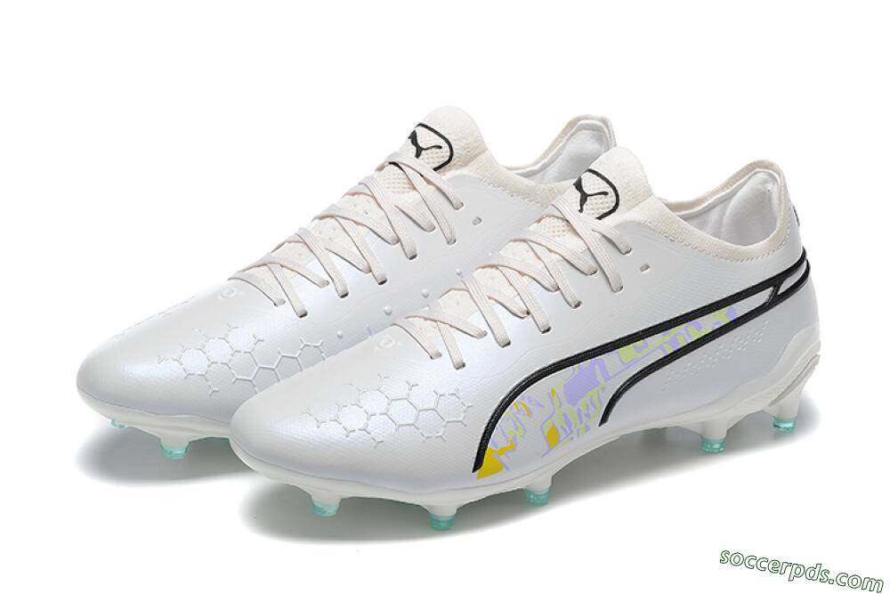 Puma King Ultimate Icon FG Low-Tops Football Boots - White/Black/Green 7