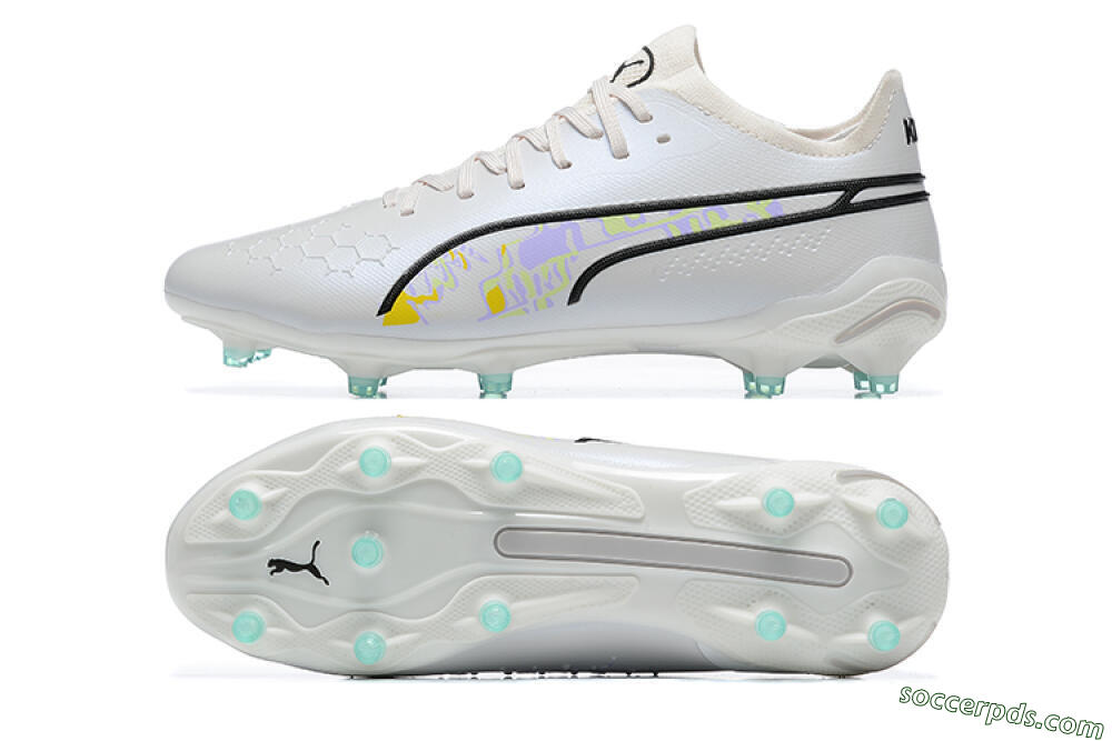 Puma King Ultimate Icon FG Low-Tops Football Boots - White/Black/Green 0