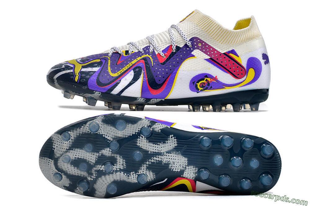 Puma Future Ultimate NJR MG Low-Tops Football Boots - White/Purple/Yellow 0
