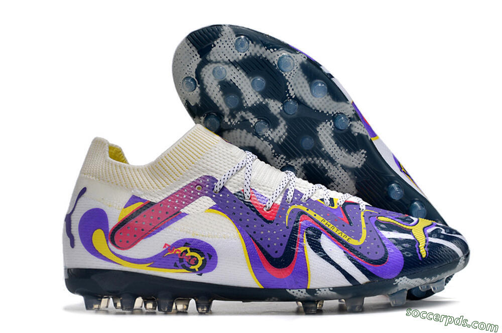 Puma Future Ultimate NJR MG Low-Tops Football Boots - White/Purple/Yellow 1