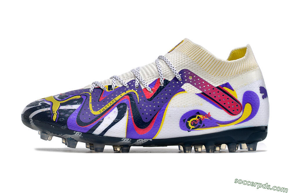 Puma Future Ultimate NJR MG Low-Tops Football Boots - White/Purple/Yellow 2