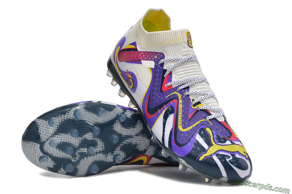Puma Future Ultimate NJR MG Low-Tops Football Boots - White/Purple/Yellow 3