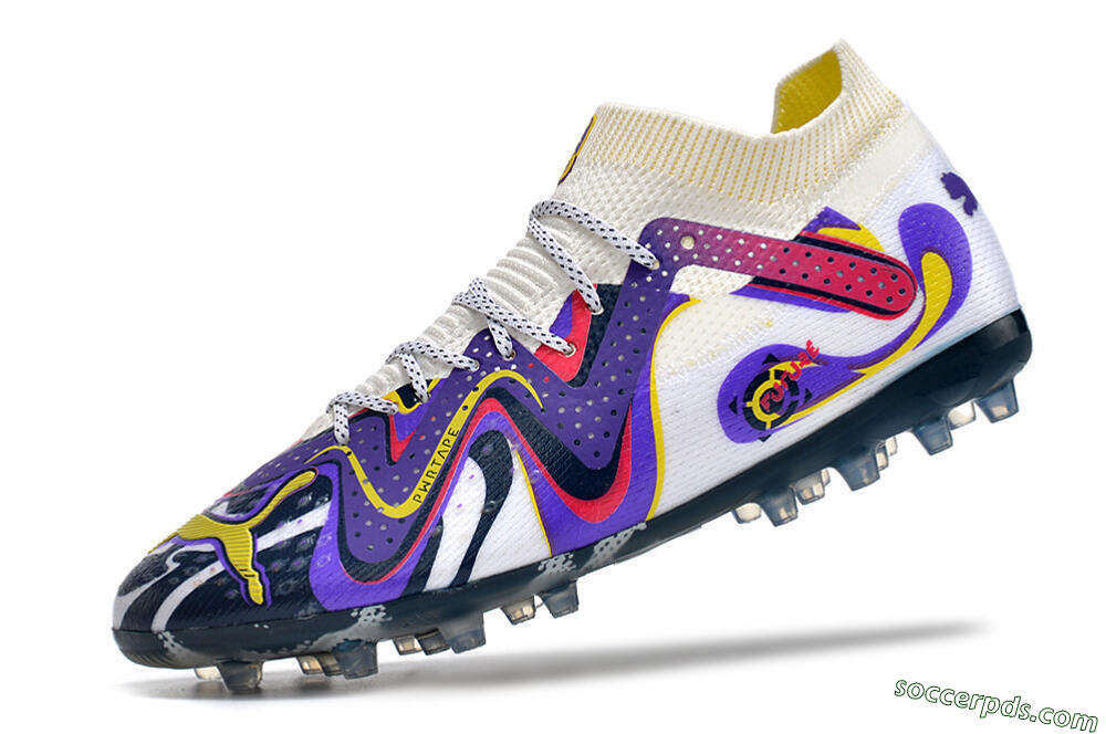 Puma Future Ultimate NJR MG Low-Tops Football Boots - White/Purple/Yellow 5
