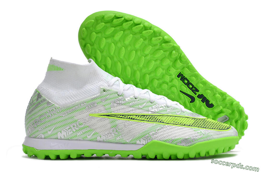 Nike Air Zoom Mercurial Superfly 9 Elite TF High-Tops Football Shoes - Green/White/Silver 1