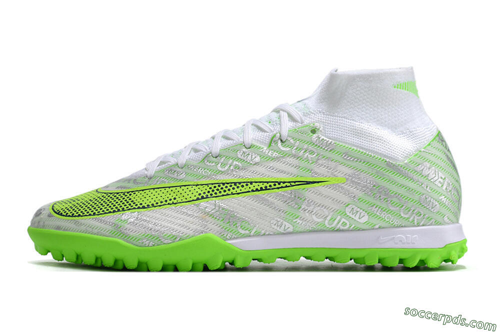 Nike Air Zoom Mercurial Superfly 9 Elite TF High-Tops Football Shoes - Green/White/Silver 2