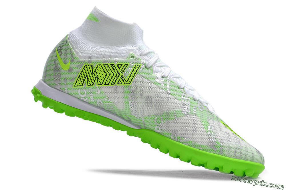 Nike Air Zoom Mercurial Superfly 9 Elite TF High-Tops Football Shoes - Green/White/Silver 4