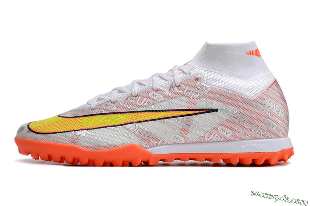 Nike Air Zoom Mercurial Superfly 9 Elite TF High-Tops Football Shoes - Orange/White/Silver 2