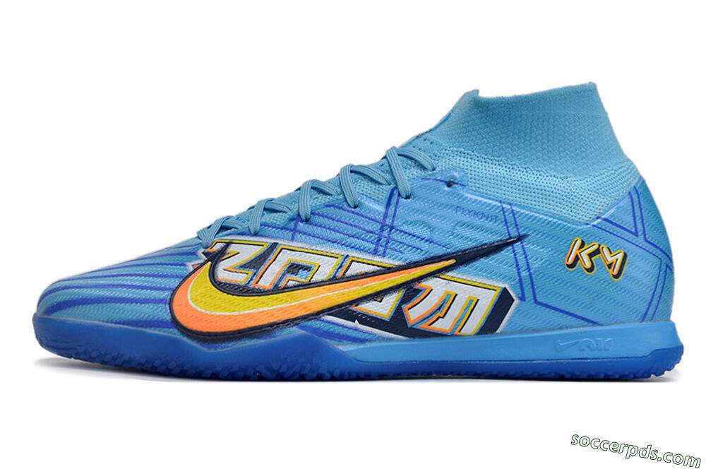 Nike Air Zoom Mercurial Superfly 9 Elite IC High-Tops Football Shoes - Blue/Yellow/Black 2