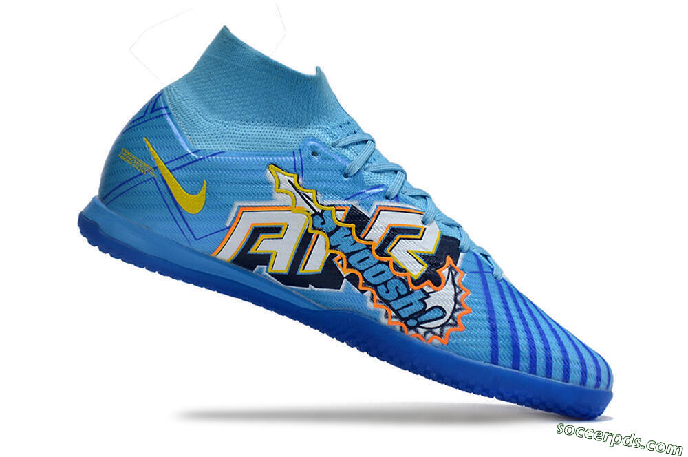 Nike Air Zoom Mercurial Superfly 9 Elite IC High-Tops Football Shoes - Blue/Yellow/Black 4