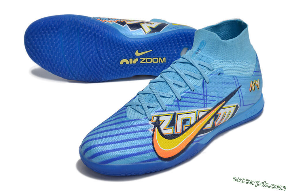 Nike Air Zoom Mercurial Superfly 9 Elite IC High-Tops Football Shoes - Blue/Yellow/Black 3