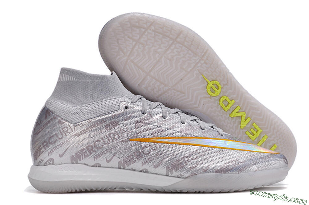 Nike Air Zoom Mercurial Superfly 9 Elite IC High-Tops Football Shoes - Silver/Gold/Yellow 1
