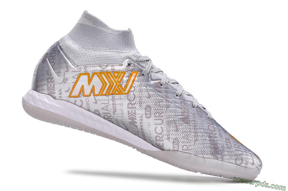 Nike Air Zoom Mercurial Superfly 9 Elite IC High-Tops Football Shoes - Silver/Gold/Yellow 4