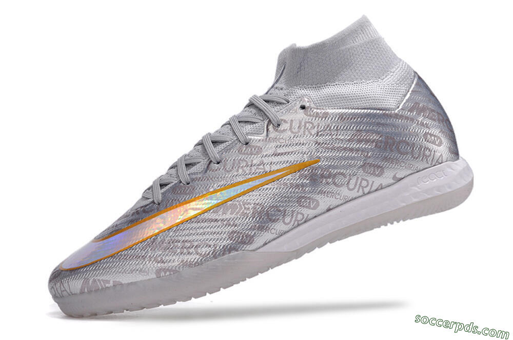 Nike Air Zoom Mercurial Superfly 9 Elite IC High-Tops Football Shoes - Silver/Gold/Yellow 5
