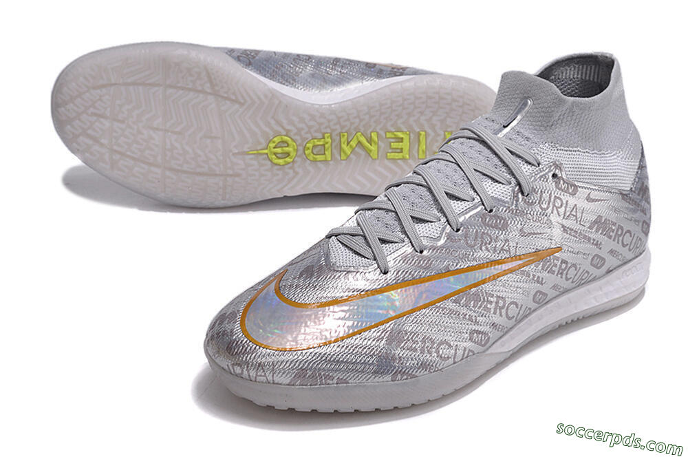 Nike Air Zoom Mercurial Superfly 9 Elite IC High-Tops Football Shoes - Silver/Gold/Yellow 3