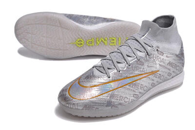 Nike Air Zoom Mercurial Superfly 9 Elite IC High-Tops Football Shoes - Silver/Gold/Yellow
