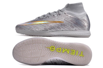 Nike Air Zoom Mercurial Superfly 9 Elite IC High-Tops Football Shoes - Silver/Gold/Yellow