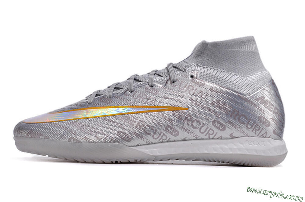 Nike Air Zoom Mercurial Superfly 9 Elite IC High-Tops Football Shoes - Silver/Gold/Yellow 2