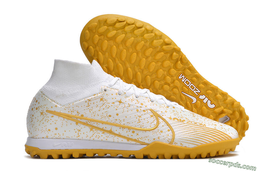 Nike Air Zoom Mercurial Superfly 9 Elite TF High-Tops Football Shoes - White/Gold 1