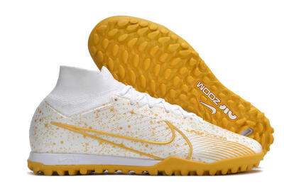 Nike Air Zoom Mercurial Superfly 9 Elite TF High-Tops Football Shoes - White/Gold