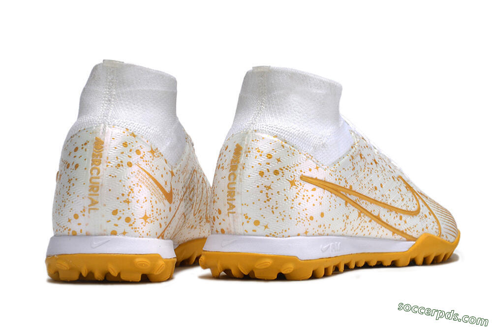Nike Air Zoom Mercurial Superfly 9 Elite TF High-Tops Football Shoes - White/Gold 4