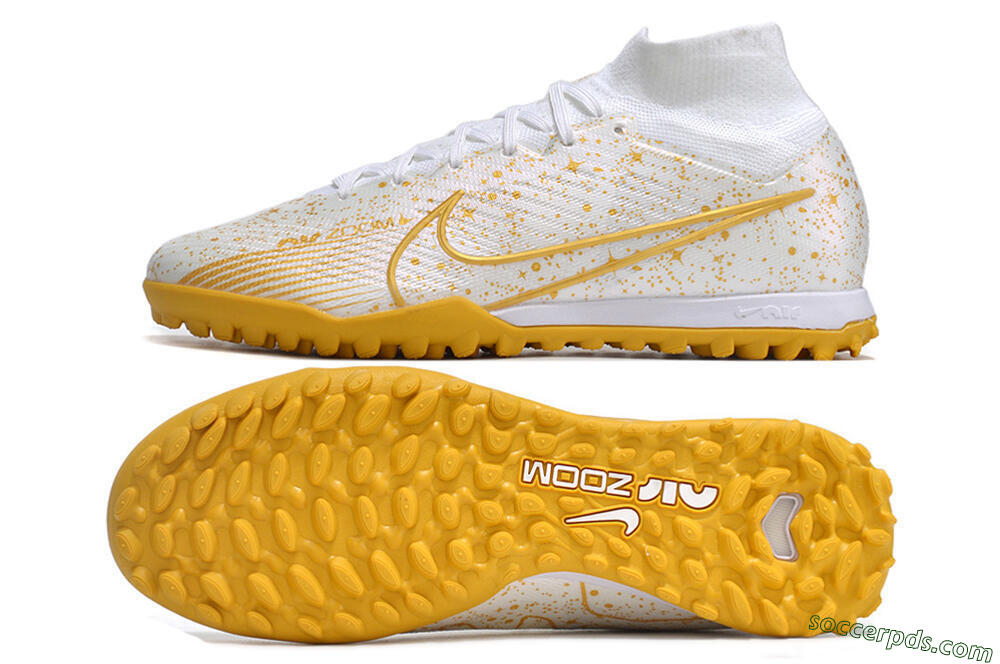 Nike Air Zoom Mercurial Superfly 9 Elite TF High-Tops Football Shoes - White/Gold 0