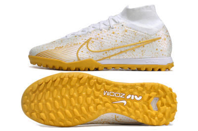 Nike Air Zoom Mercurial Superfly 9 Elite TF High-Tops Football Shoes - White/Gold