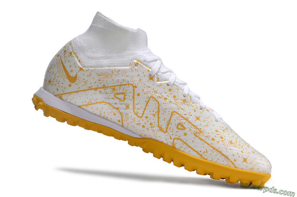 Nike Air Zoom Mercurial Superfly 9 Elite TF High-Tops Football Shoes - White/Gold 5