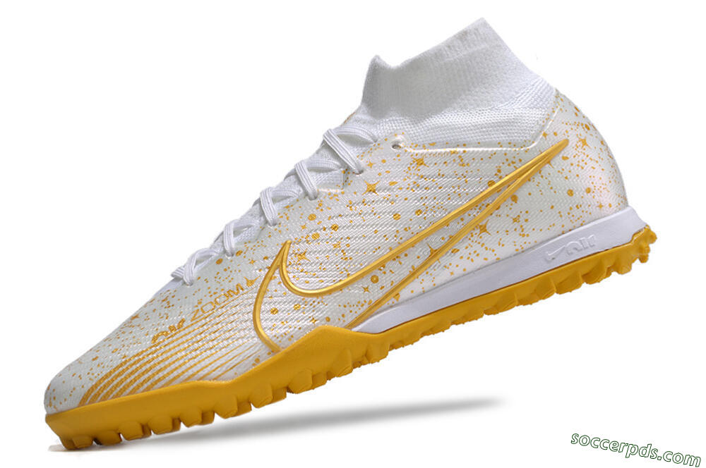 Nike Air Zoom Mercurial Superfly 9 Elite TF High-Tops Football Shoes - White/Gold 6