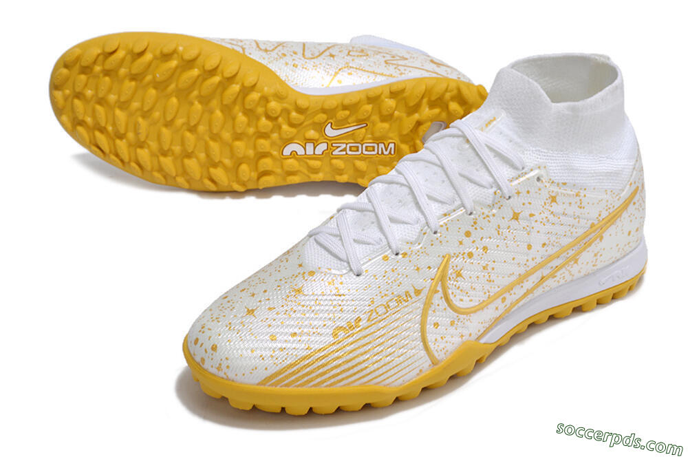 Nike Air Zoom Mercurial Superfly 9 Elite TF High-Tops Football Shoes - White/Gold 3