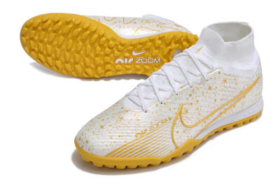 Nike Air Zoom Mercurial Superfly 9 Elite TF High-Tops Football Shoes - White/Gold
