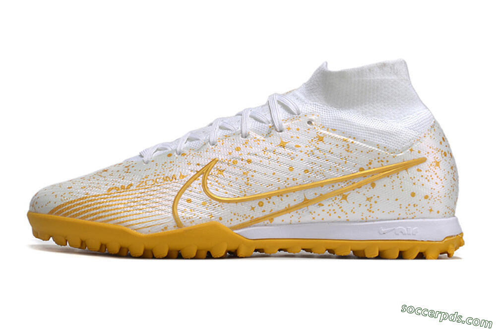 Nike Air Zoom Mercurial Superfly 9 Elite TF High-Tops Football Shoes - White/Gold 2