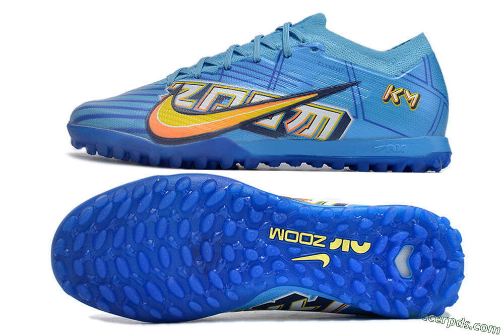 Kylian Mbappe x Nike Air Zoom Mercurial Vapor 15 Elite TF Low-Tops Football Shoes - Blue/Yellow/Black 0